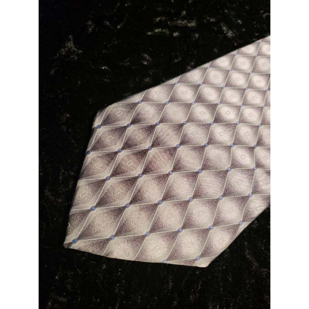 Vintage Gian Franco Ruffini Designer Neck Tie Silver Gray Blue Geometric